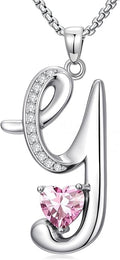 Valentines Day Gifts for Women Alphabet A to Z Initial Birthstone Pendant Necklaces for Women - 18k White Gold Plated Personalized Name Jewelry Valentine Mothers Day Birthday Gifts for Women Her Girlfriend