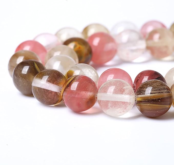 46PCS 8mm Natural Stone Beads Watermelon Tourmaline Gemstone Round Loose Spacer Beads for Jewelry Making DIY Bracelet Necklace 15 Inch,Energy Stone Healing Power