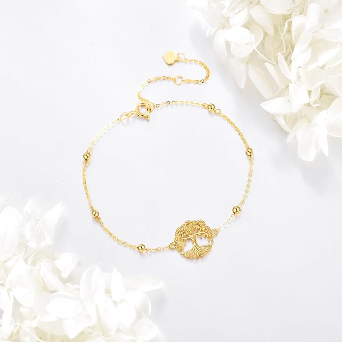 KECHO 14k Yellow Gold Butterfly/Dragonfly/Frog/Sunflower/Daisy/Tree of life/Moon/Clover Bracelet Anklet for Women