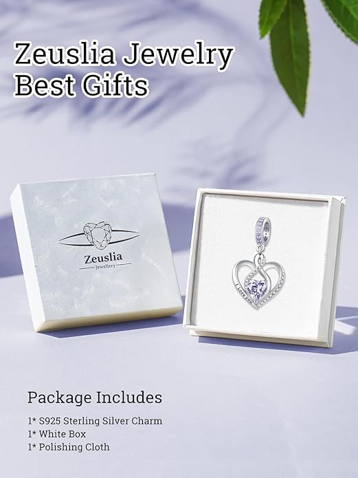 Heart Birthstone Charms for Bracelets, 925 Sterling Silver Women Bead Charms for Charm Bracelets Necklace, Mother's Day Birthday Anniversary Jewelry Gifts for Wife Mom Grandma Daughter