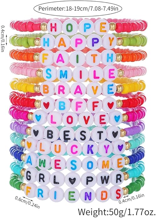 Friendship Bracelets Boho Stackable Bracelets for Women Surfer Heishi Clay Bead Bracelets Stretch Preppy Bracelets Colorful Boho Bracelets for Women