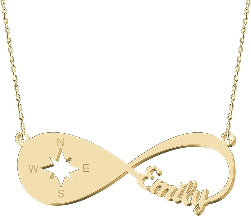 Personalized Gold Infinity Name Necklace with Heart Beautiful Arrow Anchor Compass Mountain Constellation Forever Love Pendant Jewelry Best Birthday Gift Ideas for Women Girls Mother Daughter Friendship