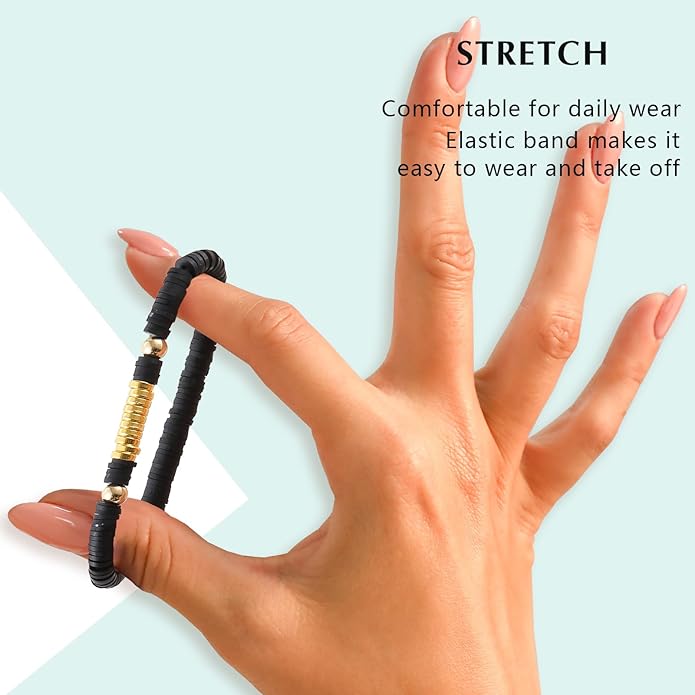 Friendship Bracelets Trendy Heishi Clay Bead Bracelets Stack Gold Beaded Stretch Bracelets for Women Boho Stackable Bracelets Bulk Cute Preppy Jewelry