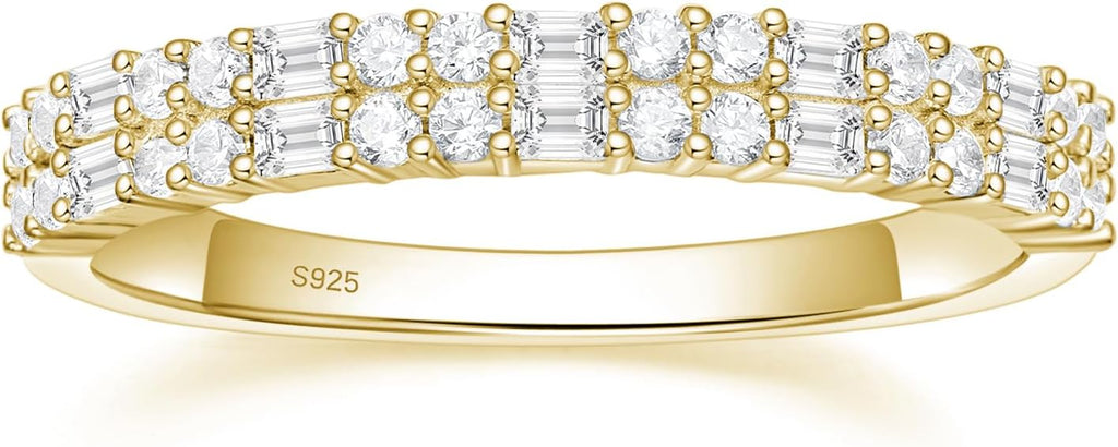 EAMTI 925 Sterling Silver Wedding Bands for Women Baguette Round Cubic Zirconia Stackable Promise Rings for Her Size 4-10