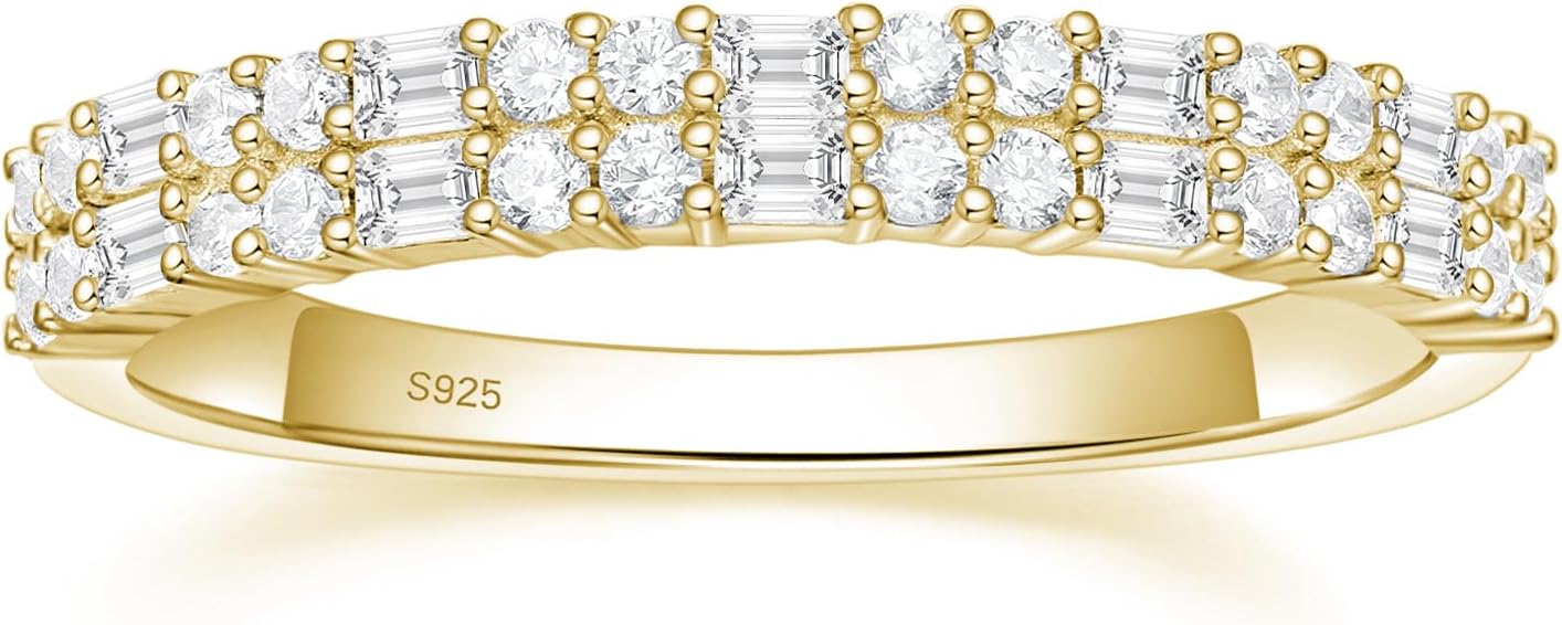 EAMTI 925 Sterling Silver Wedding Bands for Women Baguette Round Cubic Zirconia Stackable Promise Rings for Her Size 4-10