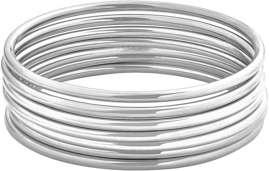Edforce Stainless Steel Glossy Thin Round Bangle Bracelet Set for Women, Set of 7