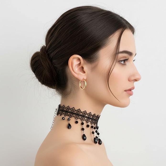Ouligay Gothic Black Choker Necklace for Women Gothic Black Necklace Adjustable Vintage Goth Lace Collar Crystal Goth Jewelry Gifts for Halloween Cosplay Party Prom Costume Jewelry Accessories