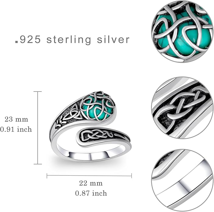 Spoon Rings for Women 925 Sterling Silver Turquoise Spoon Rings Vintage Thumb Rings Jewelry Gifts for Women Men