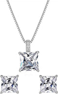925 Sterling Silver Cubic Zirconia Necklace and Earrings Set for Women, Heart, Cushion, Round, Emerald Cut CZ, Solitaire Bezel Jewelry Set, CZ Bridal Jewelry Set, Bridesmaid Gift