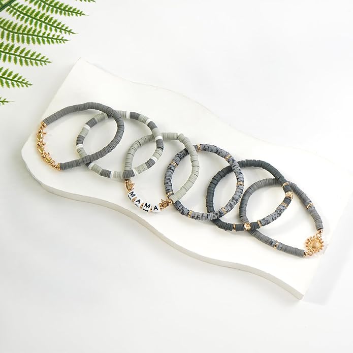 Heishi Beaded Stretch Bracelets for Women Stackable Polymer Clay Beads Bracelets Friendship Boho Summer Beach Bracelet Jewelry Set