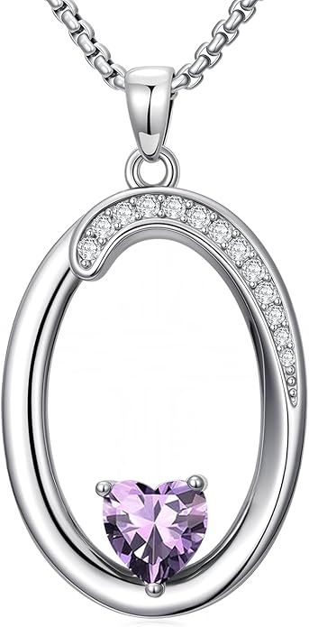 Valentines Day Gifts for Women Alphabet A to Z Initial Birthstone Pendant Necklaces for Women - 18k White Gold Plated Personalized Name Jewelry Valentine Mothers Day Birthday Gifts for Women Her Girlfriend