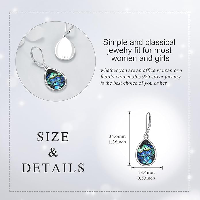 Abalone Shell Dangle Drop Earrings for Women 925 Sterling Silver Filigree Bohemian Earrings Jewelry Gift
