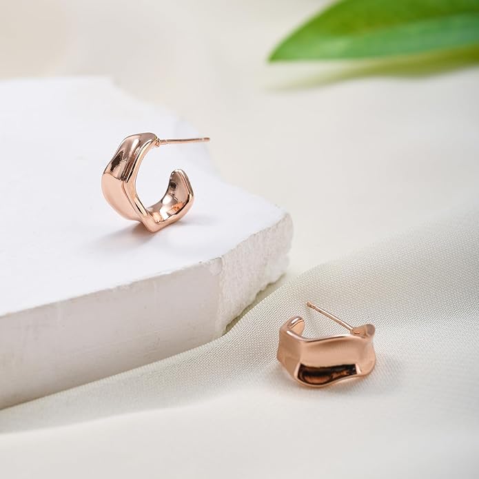 Chunky Gold Hoop Earrings for Women, 14K Gold/Silver Plated Statement Geometric Drop Dangle Earrings Trendy Knot Stud Hypoallergenic Fashionable Gift for Women