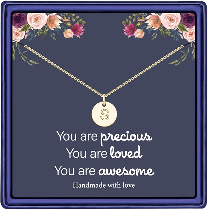 Hidepoo Valentines Gifts for Kids Teen Girls Women - 14K Gold Plated/Rose Gold Plated/S925 Sterling Silver Disc Initial Necklaces for Girls Jewelry Birthday Valentines Gifts for Kids Girl Teens Women