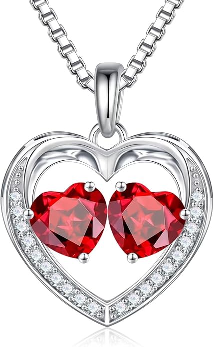 Iefil Valentines Day Gifts for Her - 925 Sterling Silver Heart Birthstone Necklace, Anniversary Birthday Gifts for Women Wife Girlfriend Mom Her