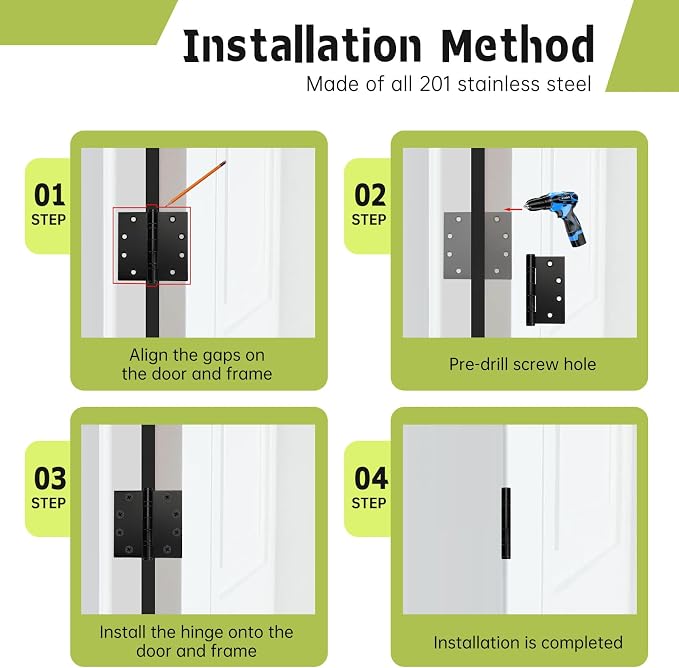 3 Pack Black Door Hinges 4.5 x 4.5 Inches, Heavy Duty Stainless Steel Ball - Image 6