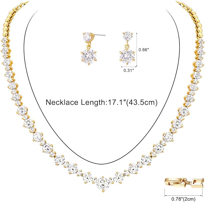 Wedding Jewelry Set For Women Bridal Brides Bridesmaid Classic Cubic Zirconia Necklace And Earrings For Prom Party