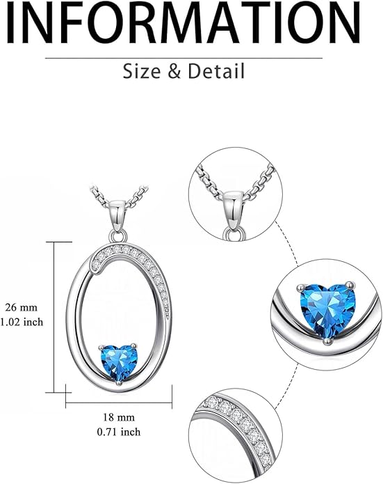 Valentines Day Gifts for Women Alphabet A to Z Initial Birthstone Pendant Necklaces for Women - 18k White Gold Plated Personalized Name Jewelry Valentine Mothers Day Birthday Gifts for Women Her Girlfriend