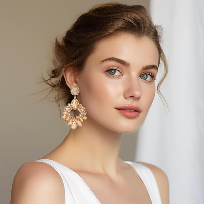 Fashion Rhinestone Statement Drop Dangle Earrings Large Colorful Crystal Chandelier Earrings for Women Bridal Wedding Party Prom