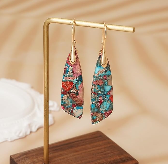 Natural Stone Earrings for Women Boho Triangles Dangle Drop Earrings