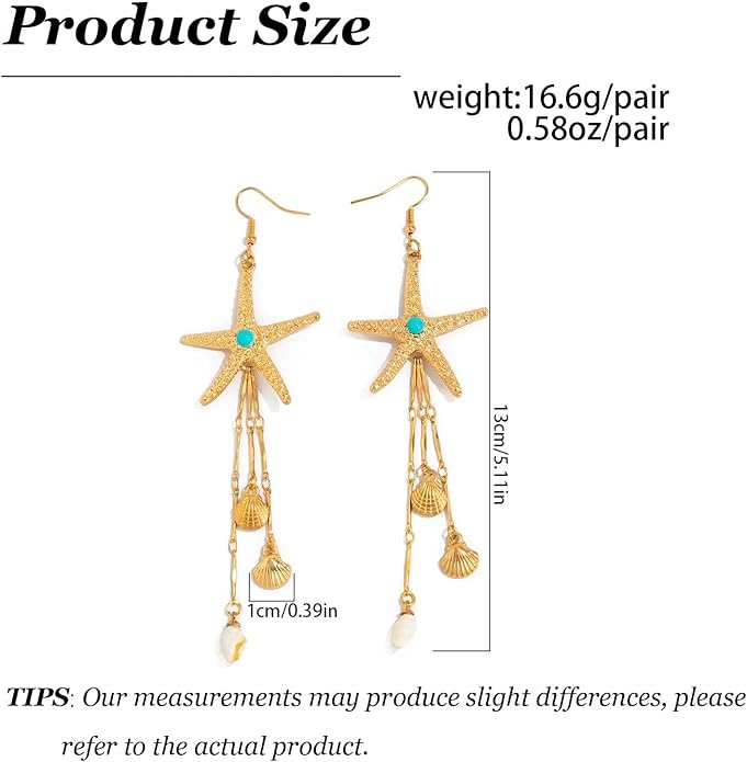 Gold Starfish Earrings for Women Trendy Dainty Starfish Statement Stud Earrings Hypoallergenic Summer Beach Ocean Coastal Jewelry
