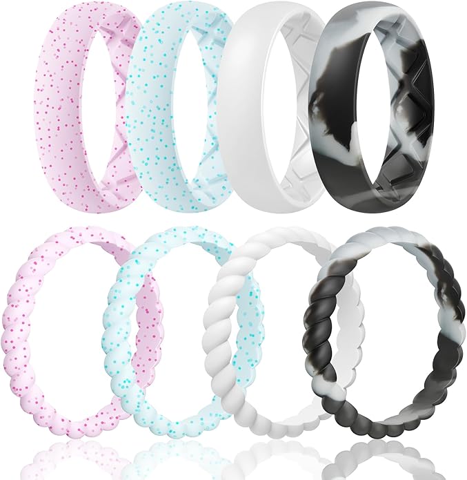 Egnaro Women's Bridal Rings Sets, Inner Arc Ergonomic Breathable Design Silicone Rubber Wedding Bands