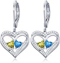 Valentines Day Gifts for Women, Heart Leverback Earrings Double Birthstone Dangle Earrings for Women, Love Jewelry for Her, Anniversary Birthday Gift for Mom Wife Girlfriend