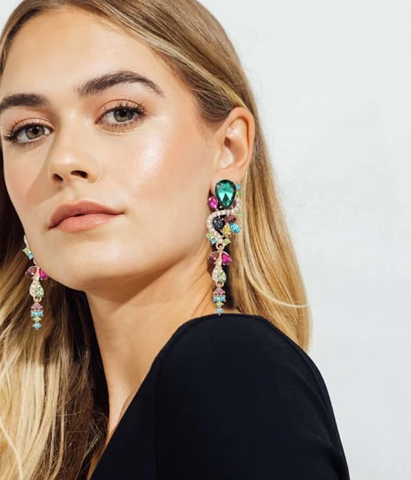 Rhinestone Statement Dangle Earrings Sparkly Crystal Bridal Wedding Earrings for Brides Bridesmaides Chandelier Teardrop Earrings for Women Prom Party