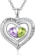 Valentine's Day Gifts for Wife 925 Sterling Silver Double Birthstone Pendant Necklaces I Love You for Always and Forever Necklace Anniversary Birthday Gifts for Wife Girlfriend Mom Her