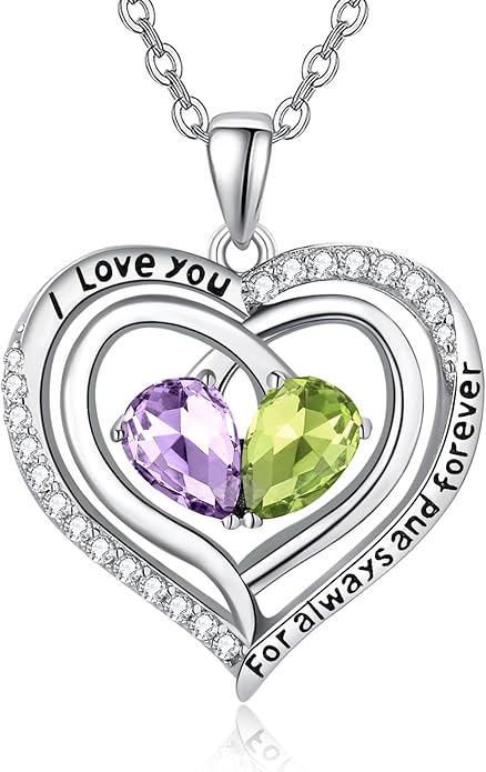Valentine's Day Gifts for Wife 925 Sterling Silver Double Birthstone Pendant Necklaces I Love You for Always and Forever Necklace Anniversary Birthday Gifts for Wife Girlfriend Mom Her