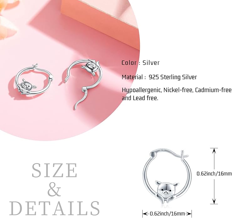 JUSTKIDSTOY Hypoallergenic Panda/Unicorn/Hummingbird/Dolphin Hoop Earrings for Women 925 Sterling Silver Animal Huggie Hoop Earrings Jewelry Gifts for Sensitive Ears