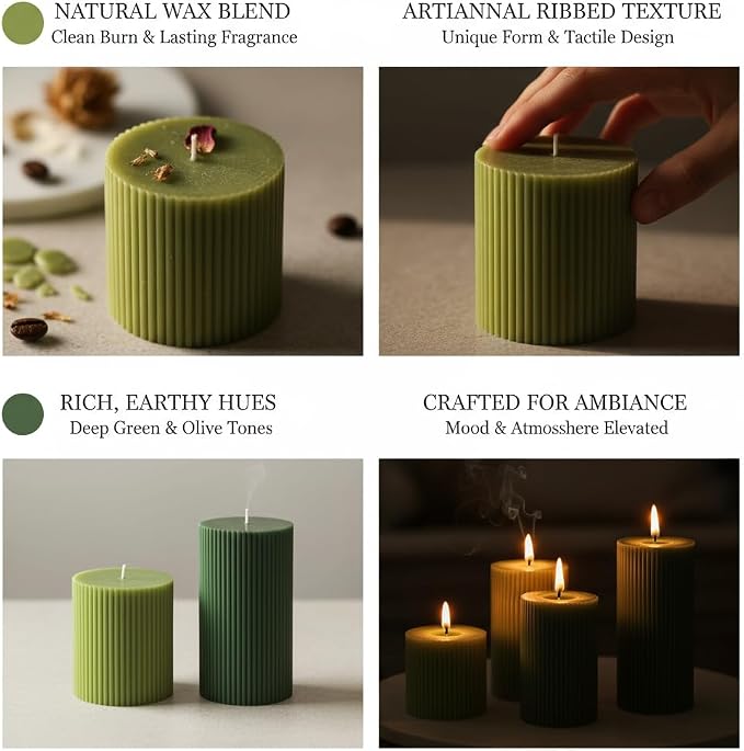 Ribbed Pillar Candle Large Mixed Soy Wax Scented Pillar Candles | Aesthetic - Image 3