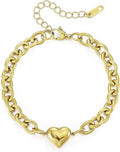 Emibele Heart Charm Bracelet for Women, Bible Verse Bracelet Stainless Steel 18K Gold Plated Bracelet Love Pendant Link Chain OT Clasp, Birthday Christmas Jewelry Gift for Mother Her