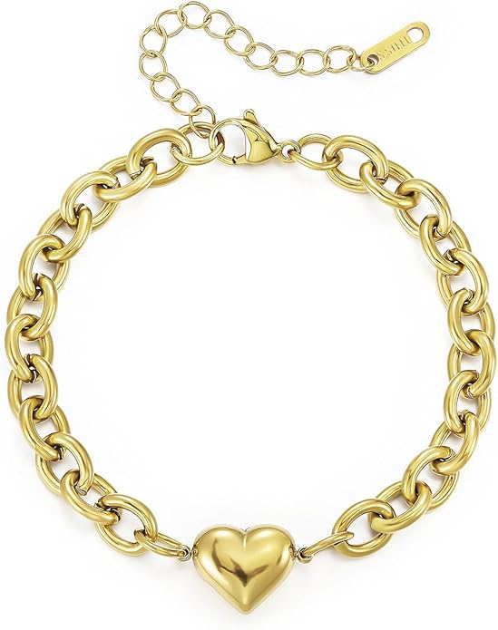 Emibele Heart Charm Bracelet for Women, Bible Verse Bracelet Stainless Steel 18K Gold Plated Bracelet Love Pendant Link Chain OT Clasp, Birthday Christmas Jewelry Gift for Mother Her
