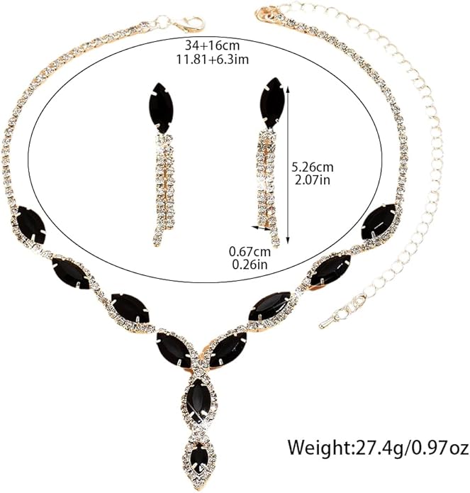 Silver Rhinestone Prom Jewelry Set for Women,Black Glitter Crystal Chain Choker Necklace Cz Drop Earring for Wedding Bridal,Formal Costume Accessories