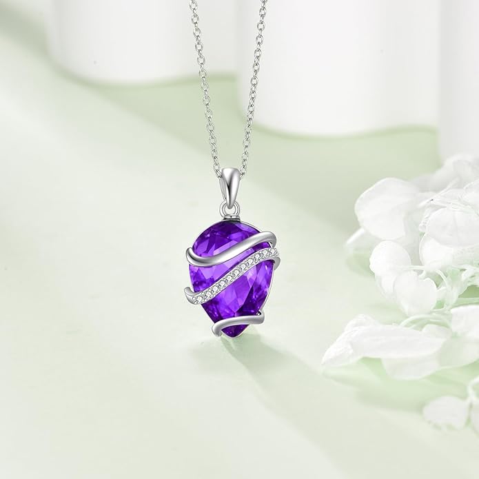 Birthstone Necklace for Women Sterling Silver Teardrop Pendant Necklace Birthday Jewelry Gift for Women