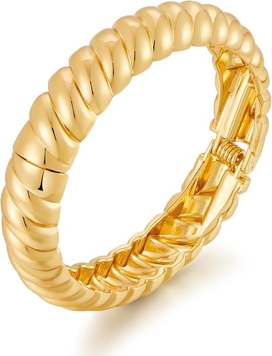 MUYAN Polished Chunky Hinged Bangle Bracelet for Women Trendy Twisted Statement Cuff Bracelet Fashion Jewelry