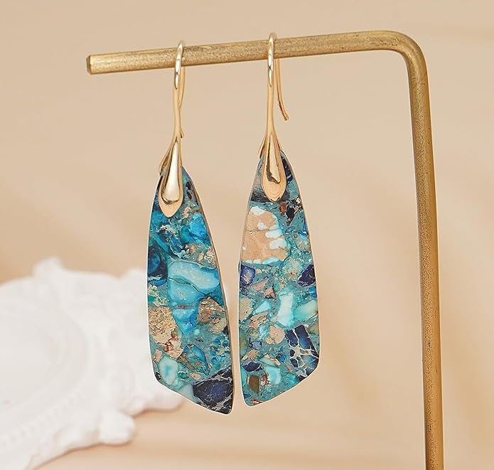 Natural Stone Earrings for Women Boho Triangles Dangle Drop Earrings
