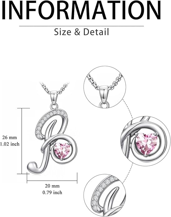 Valentines Day Gifts for Women Alphabet A to Z Initial Birthstone Pendant Necklaces for Women - 18k White Gold Plated Personalized Name Jewelry Valentine Mothers Day Birthday Gifts for Women Her Girlfriend