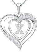 RIVIKO Heart Initial Necklace for Women, 925 Sterling Silver Letter Pendant,Personalized Charm Alphabet Jewelry Valentines Mother's Day Anniversary Christmas Birthday Gifts for Women Her Mom Wife
