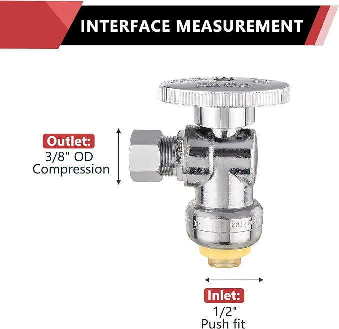 1PC EFIELD Push Fit Angle Stop Valve, 1/2 Push x 3/8 Inch Compression | 1/4 - Image 2
