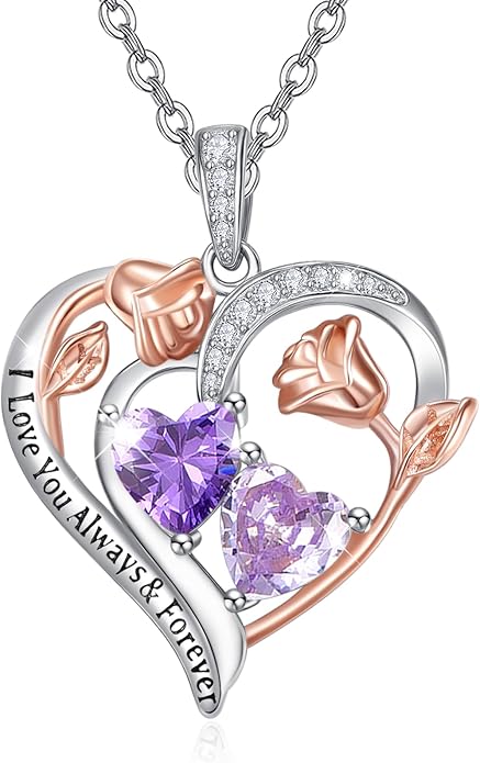 Valentine's Day Gifts for Wife 925 Sterling Silver Double Birthstone Pendant Necklaces I Love You for Always and Forever Necklace Anniversary Birthday Gifts for Wife Girlfriend Mom Her