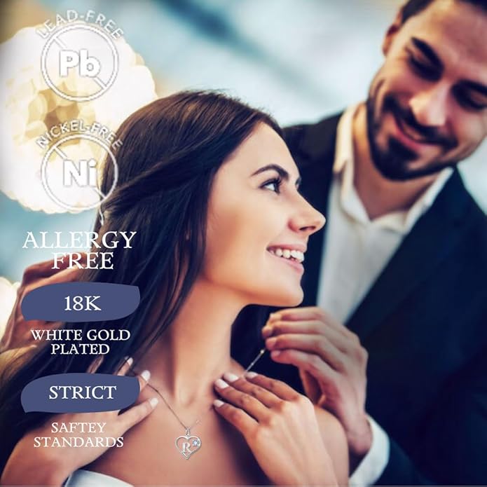 Silver Sterling Necklace Initial Letter A-Z Birthstone for Women – Personalized Custom Jewelry Pendant with Heart Design Customized Dainty Charm for Wife Girlfriend Mom – 18" Box Chain