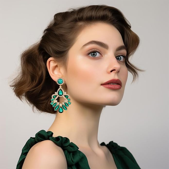 Fashion Rhinestone Statement Drop Dangle Earrings Large Colorful Crystal Chandelier Earrings for Women Bridal Wedding Party Prom
