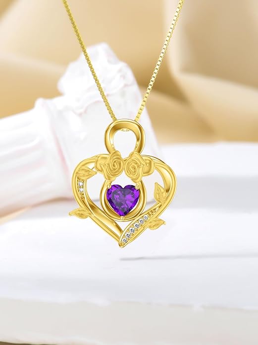 Midari 18K Gold Heart Birthstone Necklace 18K Gold Infinity Rose Necklace Birthday Christmas Jewelry Gifts for Women Wife Her Daughter Mom