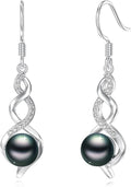 Tahitian Black Pearl Earrings Gifts for Women Wife Celtic Dangle Drop Earrings Wedding Birthday Anniversary Jewelry Valentines Christmas Day Gifts 925 Sterling Silver