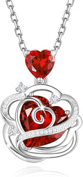 FANCIME Thornless Pulse Heart Birthstone Necklace for Women Sterling Silver Rose Pendant Fine Jewelry Gemstone Birthday Valentines Day Gifts for Wife Her