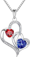 Iefil Valentines Day Gifts for Her - 925 Sterling Silver Double Birthstone Necklace, Heart Necklaces for Women, Anniversary Birthday Gifts, Personalized Jewelry Gift for Wife Mom Girlfriend