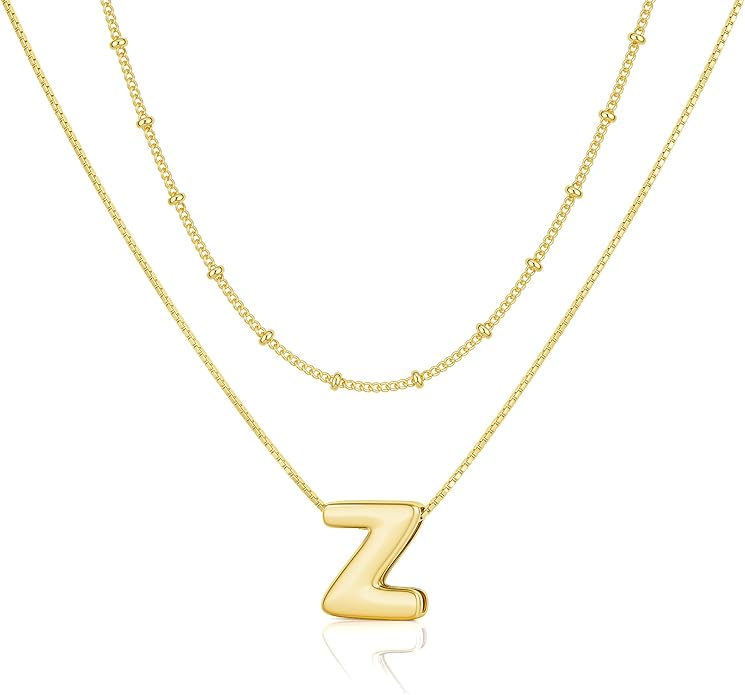 Initial 14K Gold Plated Necklaces for Women, Layered Bubble Letter A-Z Necklace Pendant Choker Necklaces for Women Trendy Monogram Name Necklace Personalized Jewelry for Women
