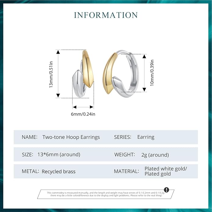 WOSTU 14K Gold Plated Two-Tone Oval Hoop Earrings for Women, Water Drop Design Lightweight Huggie Earrings,925 Sterling Silver Posts Double Drop Chunky Hoops Hypoallergenic Ear Buckles